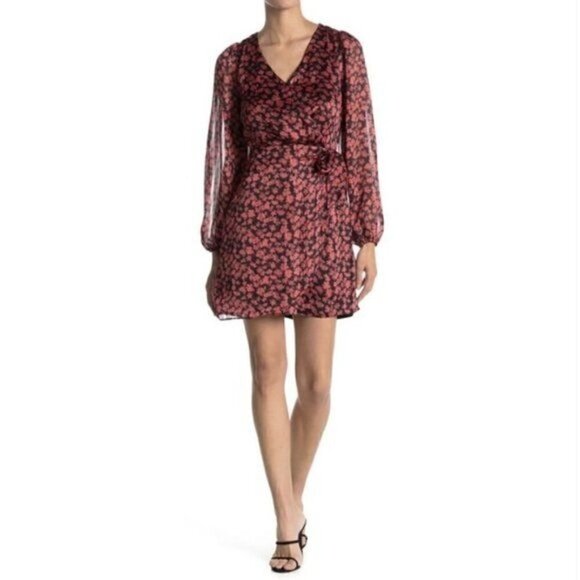 New LUSH Floral Print Long Sleeve V Neck Mini Dress - Picture 2 of 9
